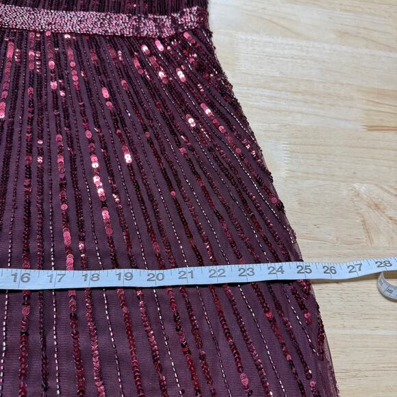 Mac Duggal NWT Red Long Sleeve Ruffle Detail Sequin Midi Dress Size 16 High Neck - Picture 9 of 10